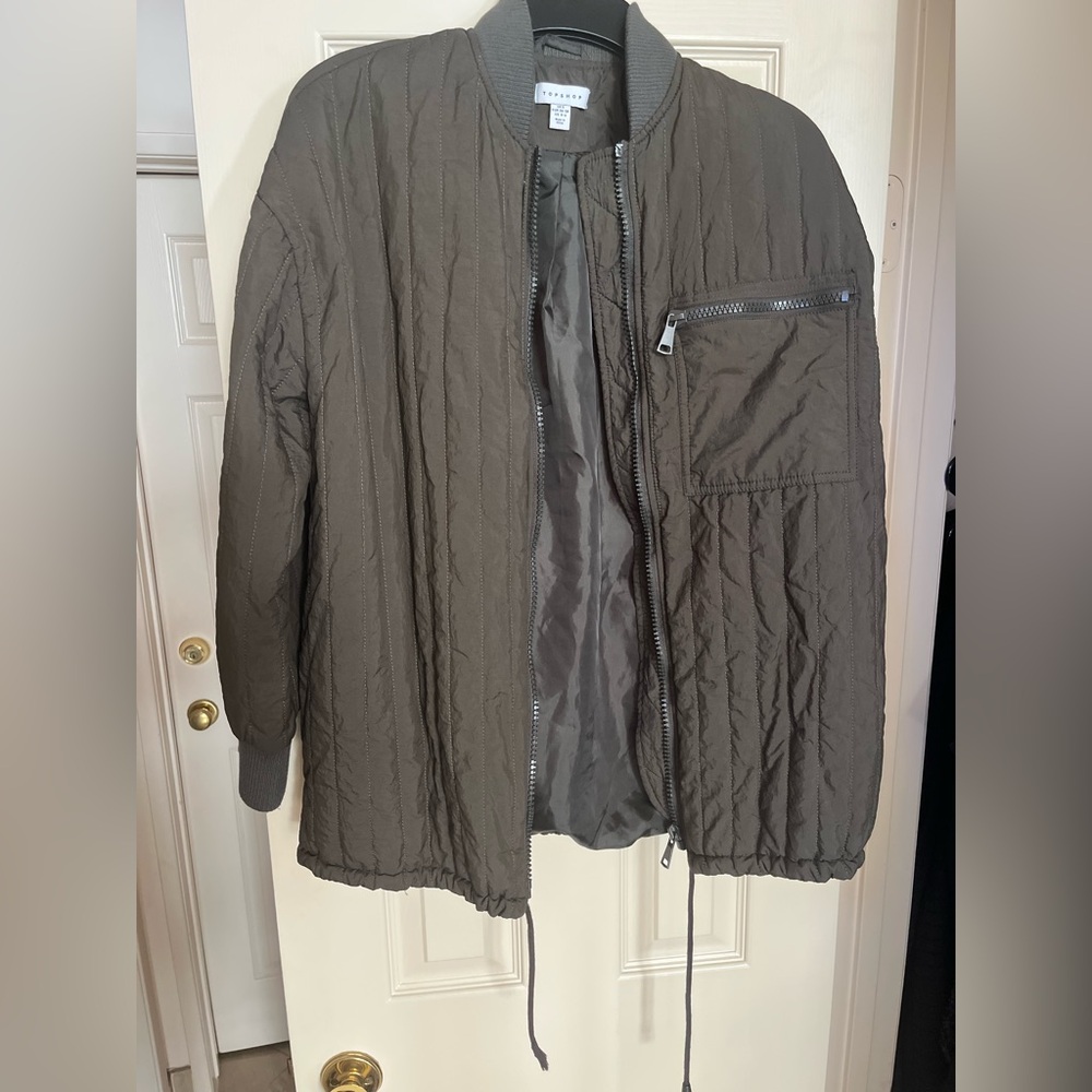 Topshop Olive Green Bomber Jacket | Women’s Size Small | Lightweight Zip-Up